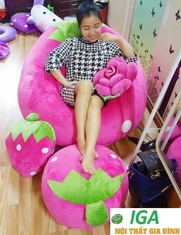 Gối Lười Hạt Xốp Trái Dâu Tây XL 90cm X1,4m 1