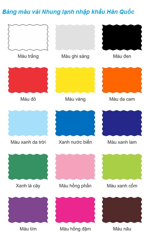 Bảng Màu Vải Nhung Nhập Khẩu Hàn Quốc