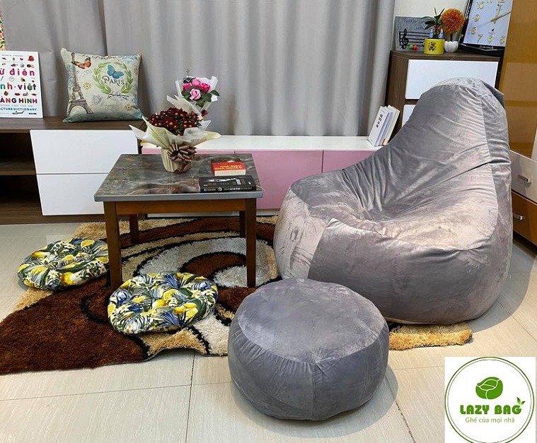 Ghế Lười Hạt Xốp Quả Lê Tựa Lưng Big Size (90cm X1,4m) Vải Nhung Lạnh HQ 1