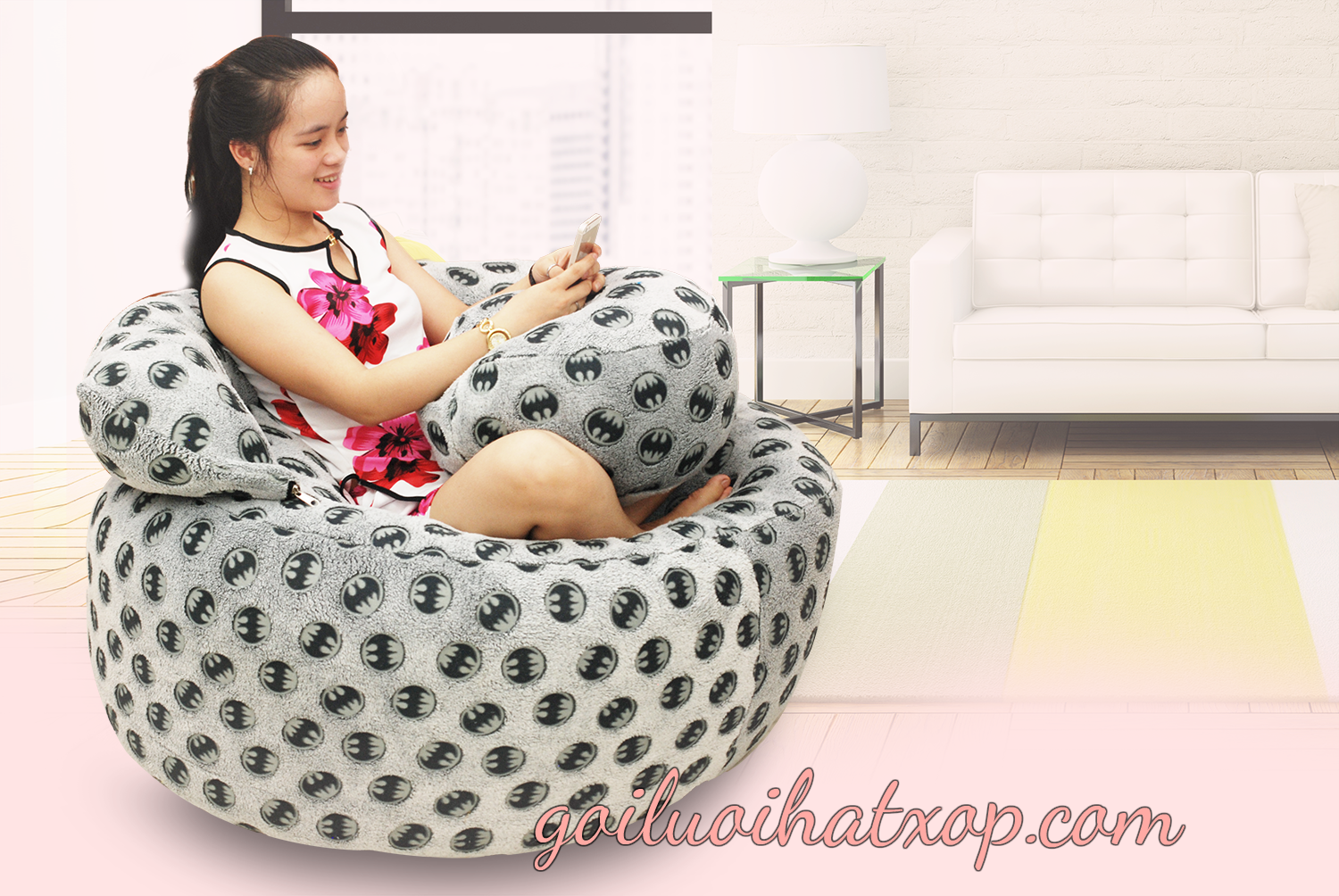 Ghế Lười Hạt Xốp Trụ Tròn Size Trung (95 X 45cm) Vải Nhung Lạnh Hàn Quốc 4