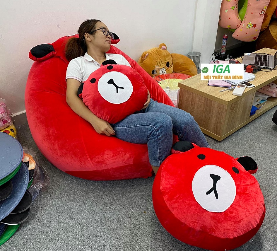 Ghế Lười Mặt Gấu Vải Nhung Lạnh Hàn Quốc 1