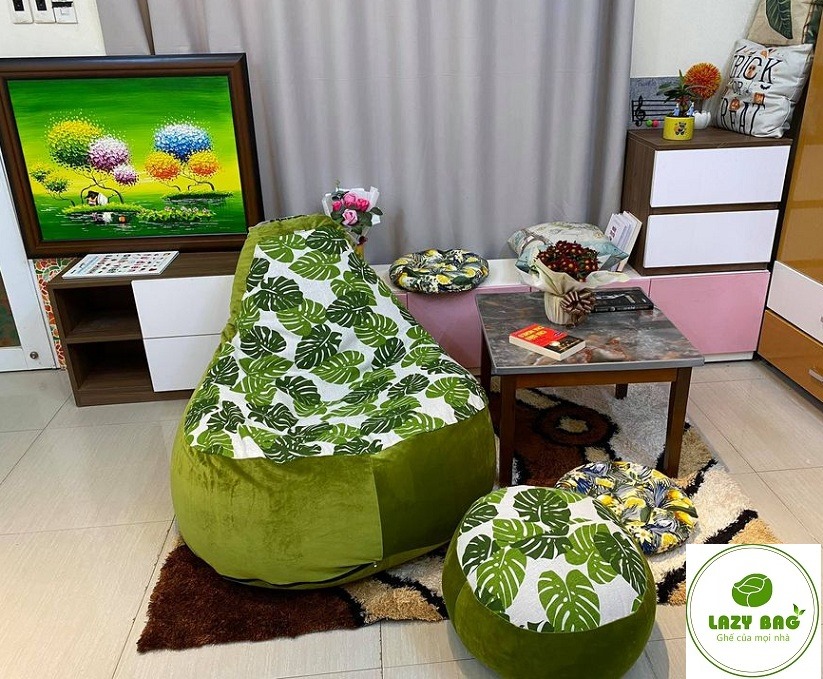 Ghế Lười Quả Lê Có Tựa Lưng Size đại (90cm X 1,4m) Nhung Lạnh + Canvas 2