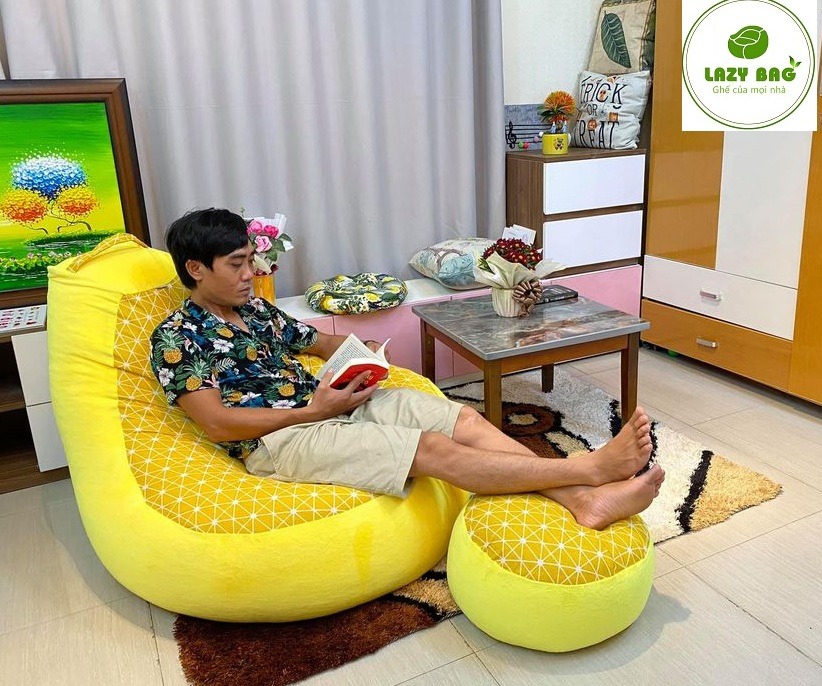 Ghế Lười Quả Lê Có Tựa Lưng Size đại (90cm X 1,4m) Nhung Lạnh + Canvas 3