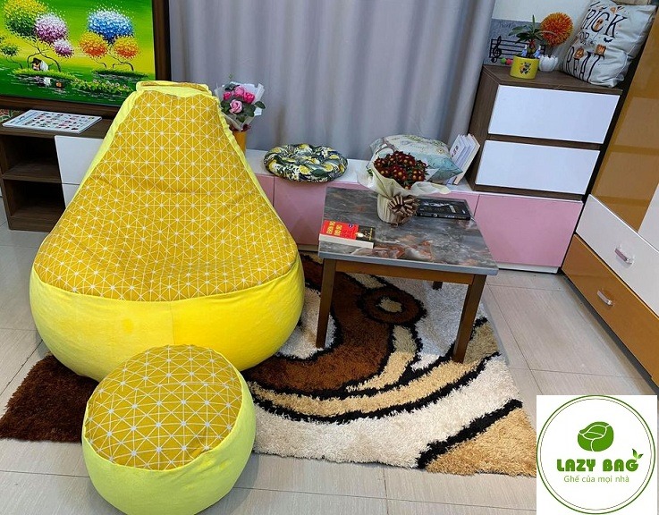 Ghế Lười Quả Lê Có Tựa Lưng Size đại (90cm X 1,4m) Nhung Lạnh + Canvas 4