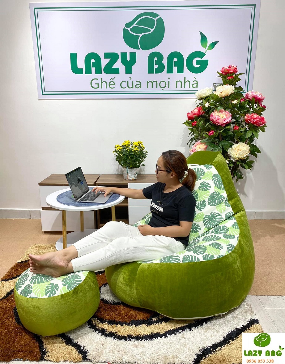 Ghế Lười Quả Lê Có Tựa Lưng Size đại (90cm X 1,4m) Nhung Lạnh + Canvas